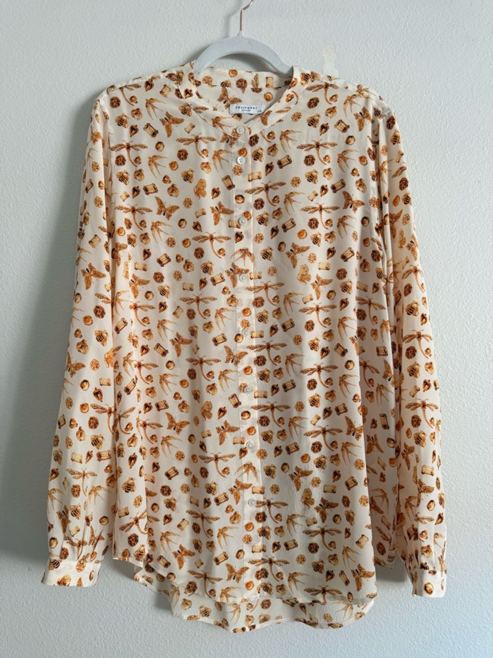Equipment femme Henri Gems Insect novelty Print Long Sleeve Silk Blouse Sz L